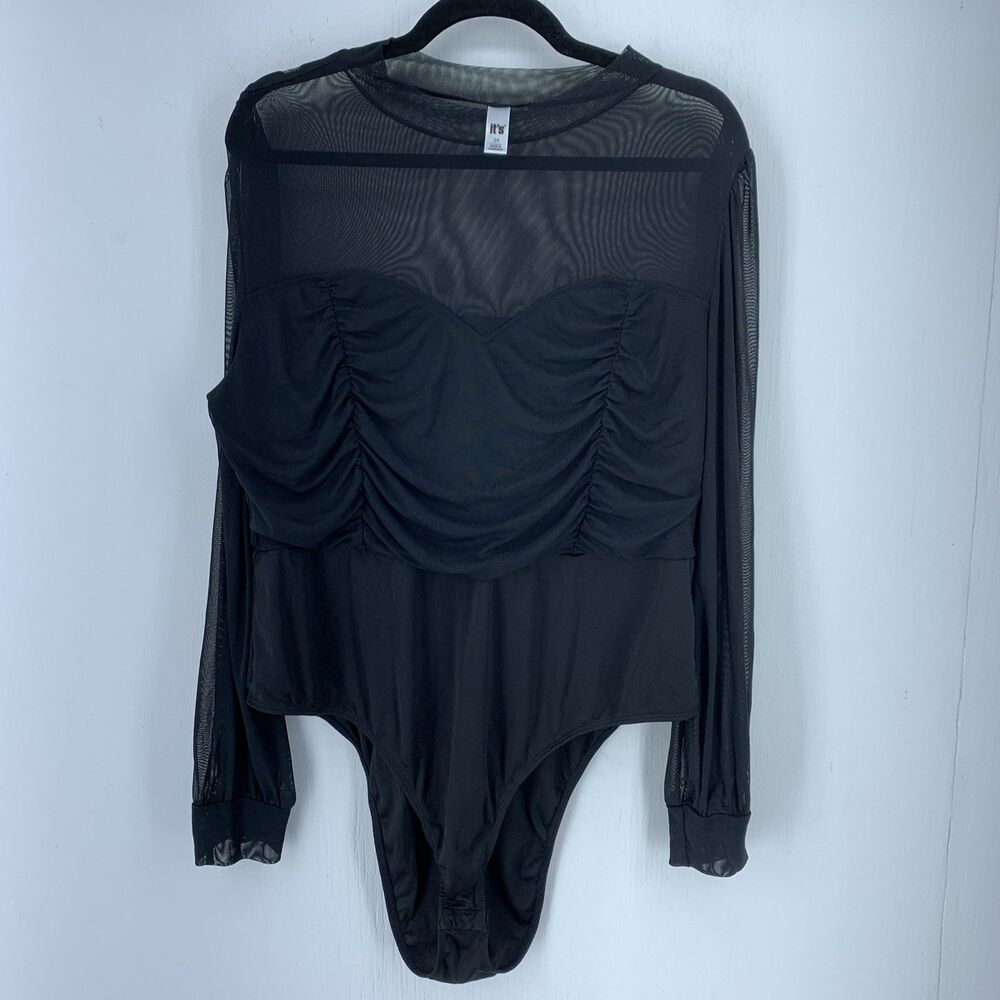 It’s Womens 2X‎ Bodysuit Sweetheart Neck Mesh Ruched Sexy Date Night Slimming
